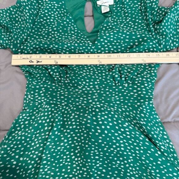 Japna Tiered Mini Dress Puff Sheer Sleeves Elastic and Tie Waist Green Size XS - Picture 10 of 14